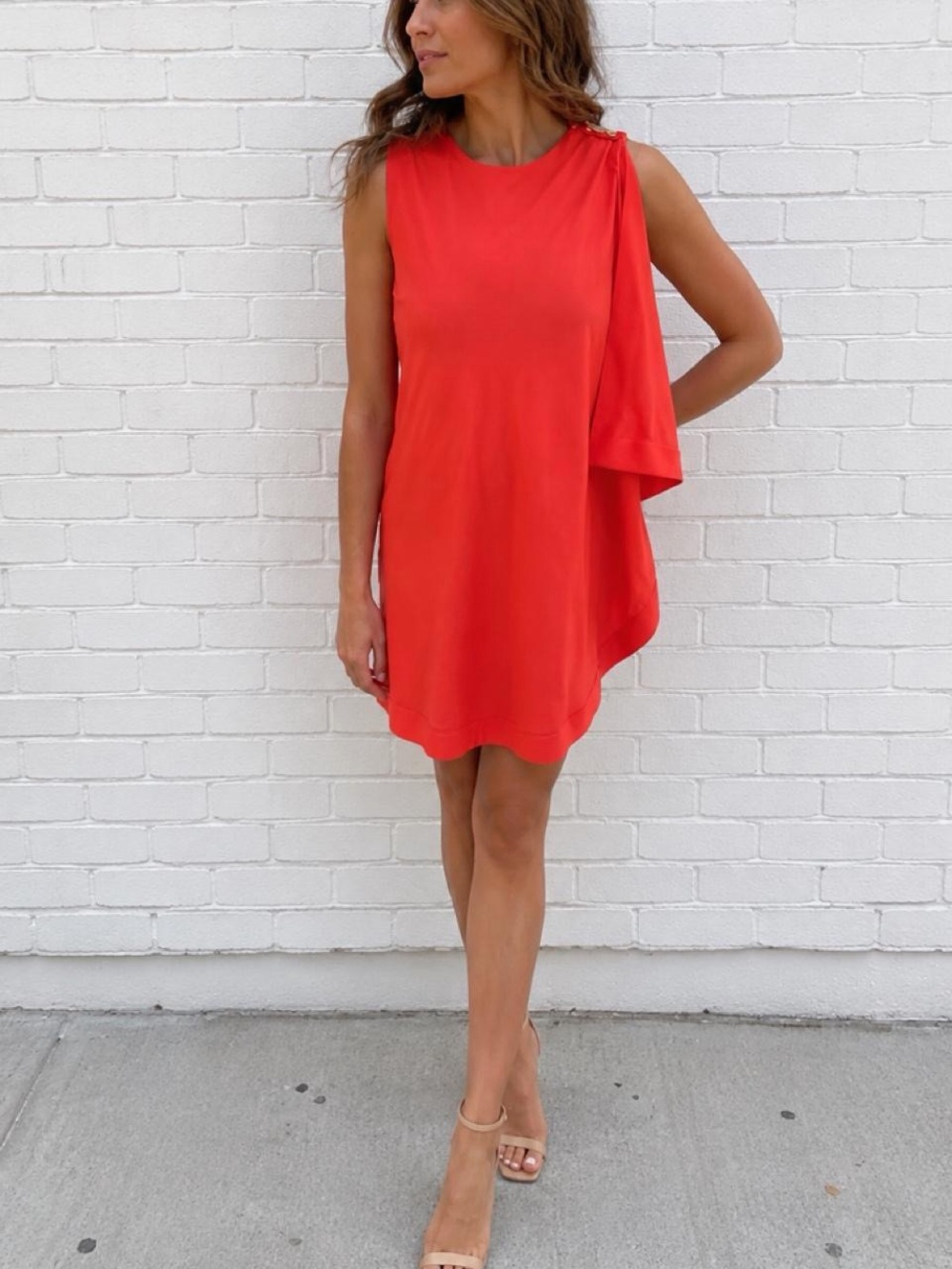 Ted Baker London Bolty Side Draped Coral One-Shoulder Shift Dress